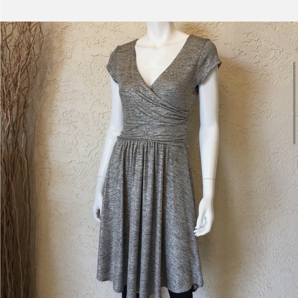 Anthropologie Maeve Tamera Silver Shimmer Wrap Dress MP - Picture 2 of 11
